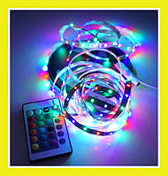 Светодиодная LED лента 5м с пультом, smd 3528 12в RGB цветная лента на кухню, праздничное освещение в комнате