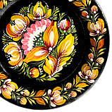 Тарілка Петриківський розпис ручної роботи з дерева кругла 15 см ВІНОЧОК ЖОВТИЙ Український сувенір, фото 5