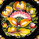 Тарілка Петриківський розпис ручної роботи з дерева кругла 15 см ВІНОЧОК ЖОВТИЙ Український сувенір, фото 7