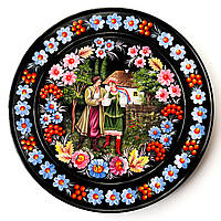 Тарелка Петриковская роспись ручной работы из дерева круглая 30 см СВИДАНИЕ Украинский сувенир