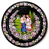 Тарілка Петриківський розпис ручної роботи з дерева кругла 30 см ПРОГУЛКА Український сувенір