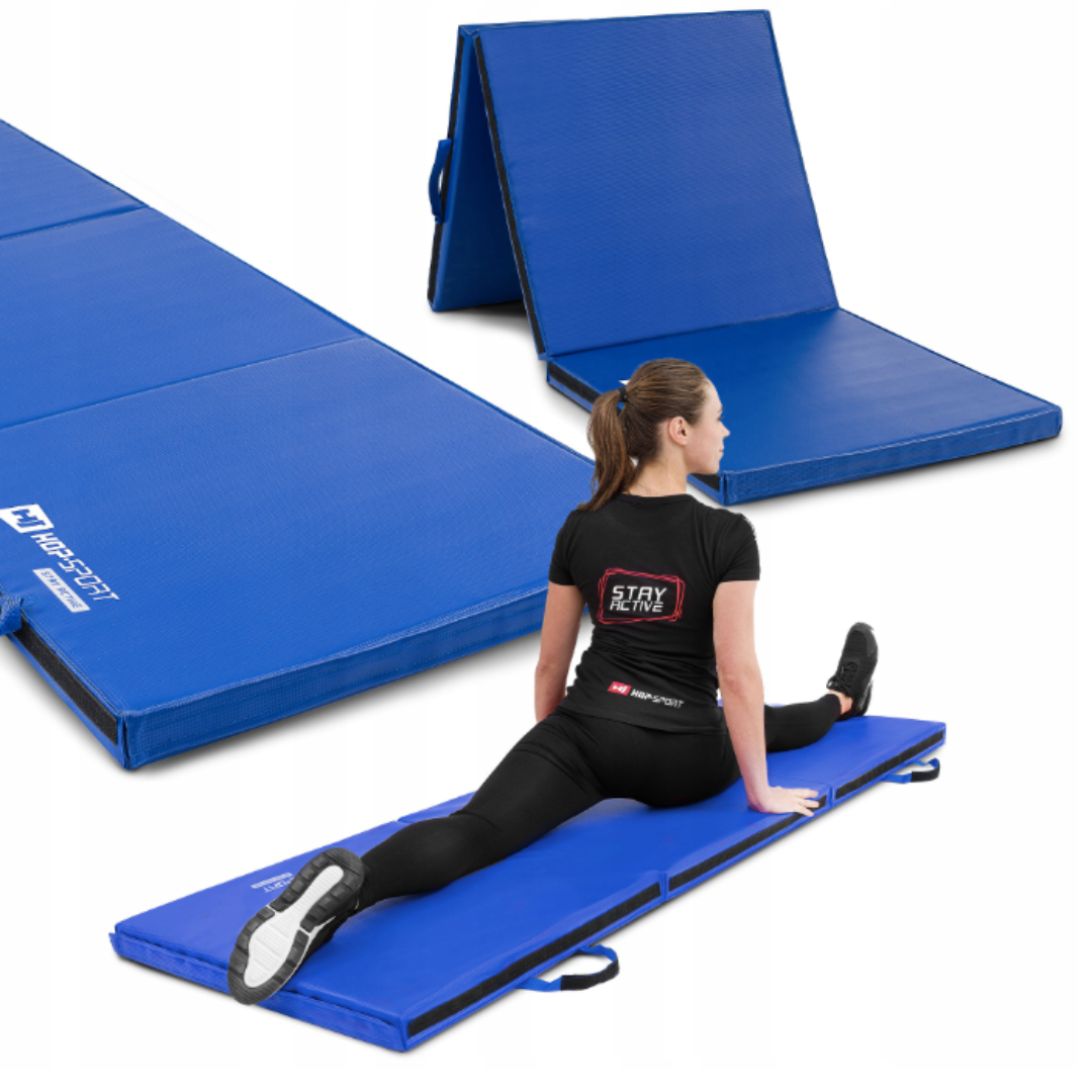 Мат гімнастичний Hop-Sport HS-065FM середньо-твердий з липучкою 5см синій, фото 1