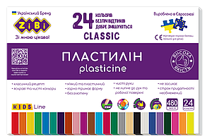 Пластилін CLASSIC 24 кольорів, 480г, KIDS Line