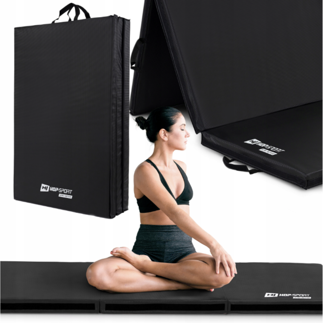 Мат гімнастичний Hop-Sport HS-095FM твердий з липучкою 5см чорний, фото 1
