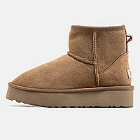 Угги женские Ugg Classic Mini Beige Platform бежевые замшевые на высокой подошве