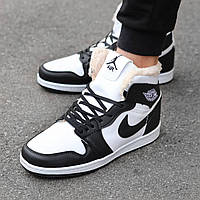 Зимние мужские высокие кроссовки на меху "Nike Air Jordan" Black-White