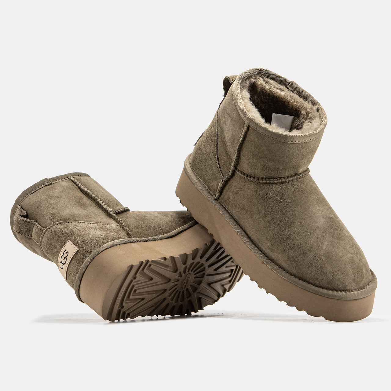 Уги жіночі Ugg Classic Mini Khaki Platform хакі замшеві на високій підошві