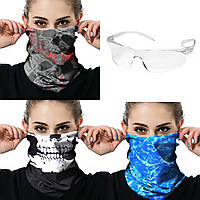 Набор маски-бафф 3 шт и очки (универсальный, бесшовный бафф 3 цвета с защитными очками)