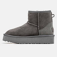 Угги женские Ugg Classic Mini Grey Platform серый замшевые на высокой подошве