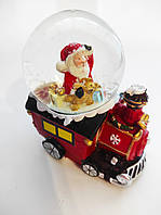 Сніжна куля/ новорічний склянний шар з снігом, Паровозик з Дідом Морозом з LED-підсвічуванням на батарейках
