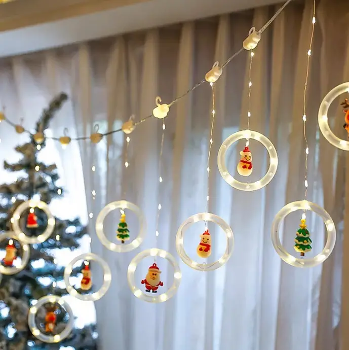 Гирлянда рождественская штора с фигурками на 3 метра SF-4 холодный белый, Праздничная илюминация для окна hop - фото 3 - id-p2022703739