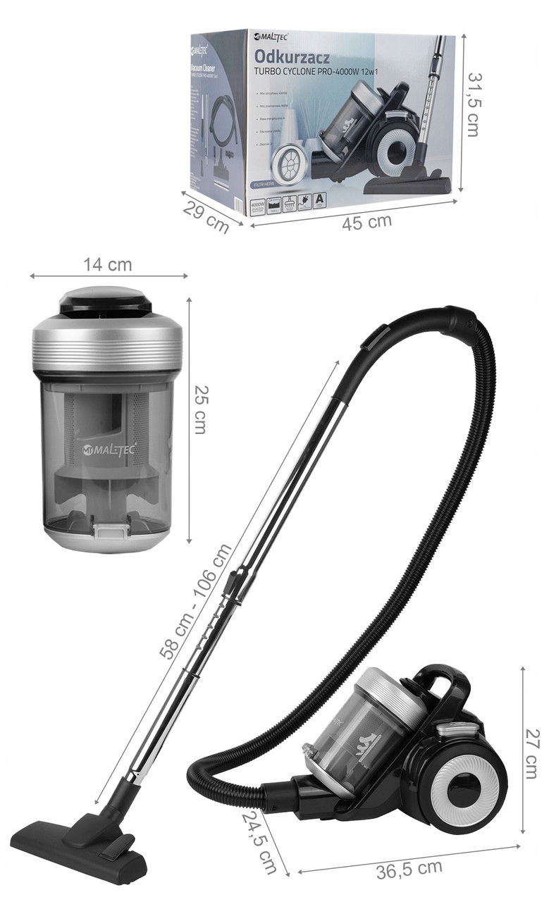 Циклонный контейнерный пылесос MalTec TURBO CYCLONE PRO-4000W 12в1 ...