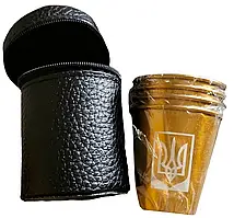 Набір чарок Герб України 🇺🇦 (4шт по 75мл) у шкіряному чохлі PQ-14-4B