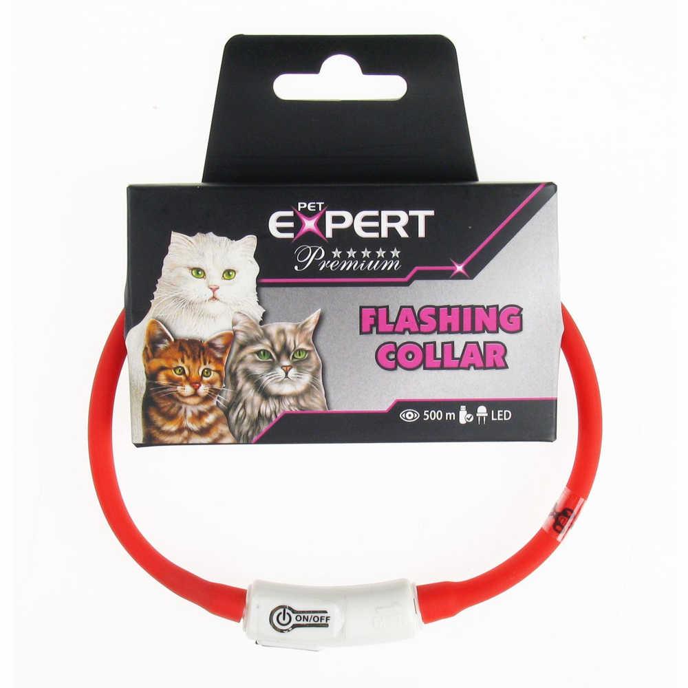 LED-нашийник Expert для котів (з підзарядкою USB), світиться, силікон, червоний 1*35 см 518.01