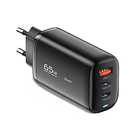 Зарядка quick charge Essager 65W GaN 2 USB-С 1 USB-A QC3.0 PD3.0 Fast Charge SCC