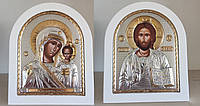Венчальная пара икон Silver Axion Спасителя и Казанской Божьей Матери Размер 18x15