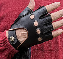 Чоловічі шкіряні рукавиці без пальців (Рудий кантик)