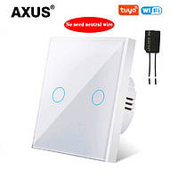 Умный выключатель wifi Сенсорный Axus с подсветкой Белый, двойной SCC