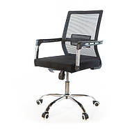 Кресло офисное на колесах с подлокотниками Бруно mesh СН TILT Черное компьютерное из ткани до 120 кг