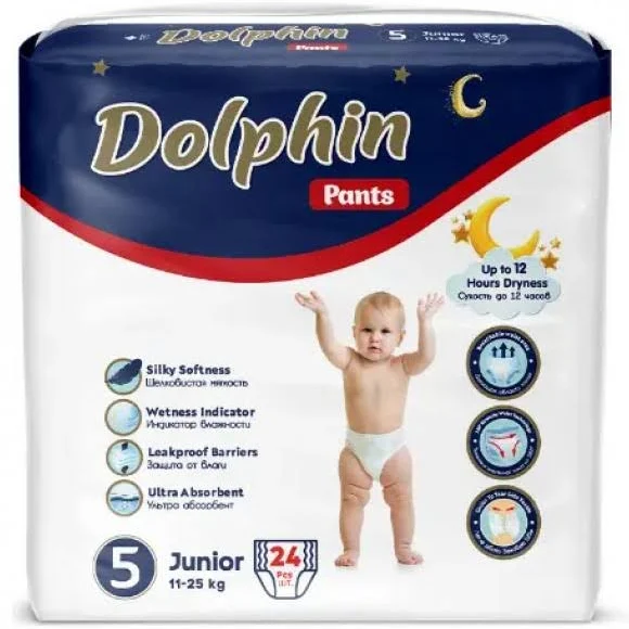 Підгузки-трусики дитячі Dolphin 5 junior 11-25 кг 24 шт одноразові підгузки для дітей труси памперси