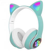 Беспроводные наушники с подсветкой Wireless Headset Cat STN-28 MicroSD 400мАч mint