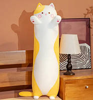 Довгий Кіт Батон Жовтий 110 см, М'яка іграшка подушка, Плюшева іграшка обіймашка для вагітних,2 в 1 антистрес
