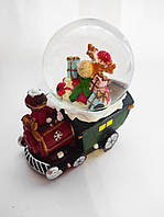 Снежный шар новогодний стеклянный шар со снегом,Паровозик з оленем та подарунками LED-підсвітка на батарейках