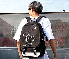 Стильний рюкзак мультибренд міський чоловічий з USB, м'якими 3D лямками та плечовим ременем, чорний