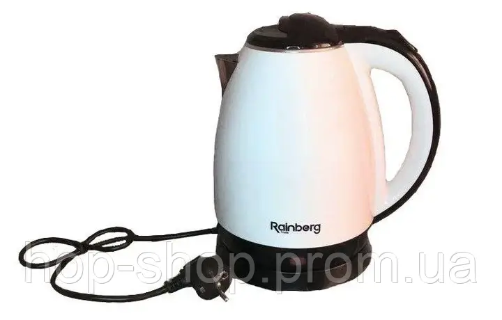 Тихий бытовой электрический чайник 2 литра белого цвета Rainberg RB-901 со скрытым нагревающим элементом - фото 5 - id-p2022733672