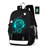 Зручний модний водонепроникний рюкзак для прогулянок містом та подорожей із флуоресцентним принтом, чорний