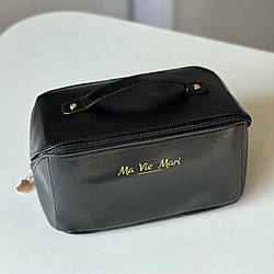 Косметичка з повним доступом з екошкіри 23,5*13*13 см Чорна