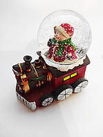 Сніжна куля/ новорічний склянний шар з снігом, Паровозик з Дідом Морозом з LED-підсвічуванням на батарейках