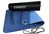 Коврик для йоги и фитнеса EasyFit TPE+TC 6 мм двухслойный + Чехол синий с голубым лучшая цена с быстрой