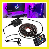 Usb світлодіодна LED стрічка 2м з пультом 5v RGB гнучка кольорова стрічка від повербанку, підсвічування для телевізора KM