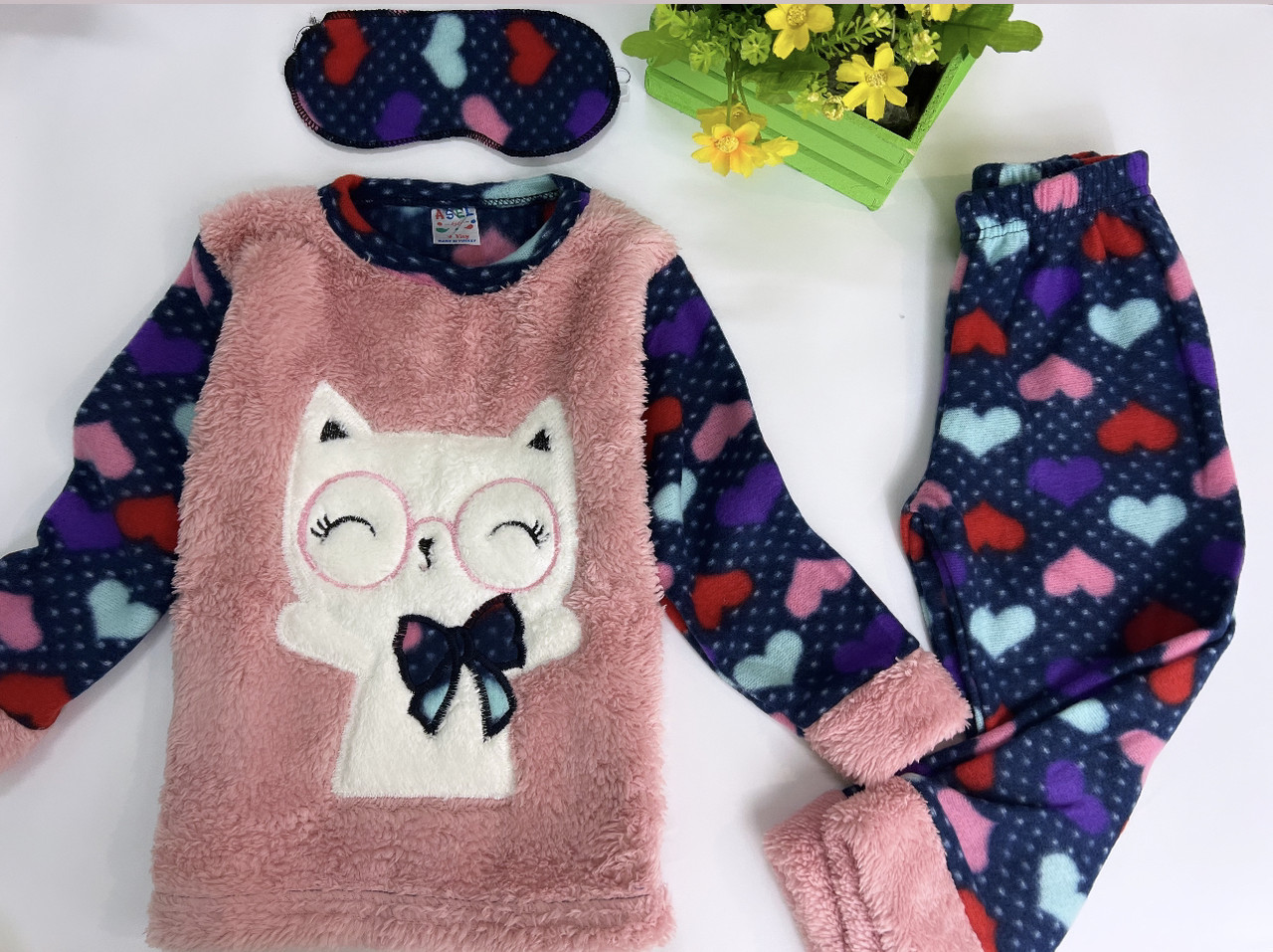 Дитяча тепла флісова піжама в Котик, фото 1