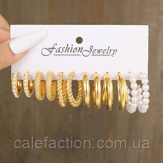 Набор серёжек 6 пар Комплект золотой бижутерии