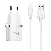 Мережевий зарядний пристрій HOCO C12 Smart dual USB (Micro cable)charger set White Код: 405226-14