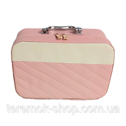 Шкатулка рожева органайзер для косметики 23х15х10 см, кейс шкірзам на блискавці, каркасна косметичка середня