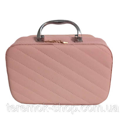 Шкатулка рожева органайзер для косметики 21х13х7 см, кейс шкірзам на блискавці, каркасна косметичка з ручкою