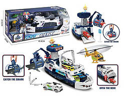 Дитячий гараж паркінгу Корабель 660 S-04 з акулою, машинкою, вертольотом, музична платформа, світло