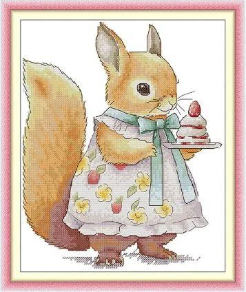 Набір для вишивання за нанесеною на канву схемою "Squirrel & Cake". AIDA 14CT printed 26*30 см