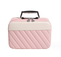 Органайзер для косметики рожевий, кейс-косметичка каркасний великий на блискавці з ручкою і дзеркалом  23х15х10 см