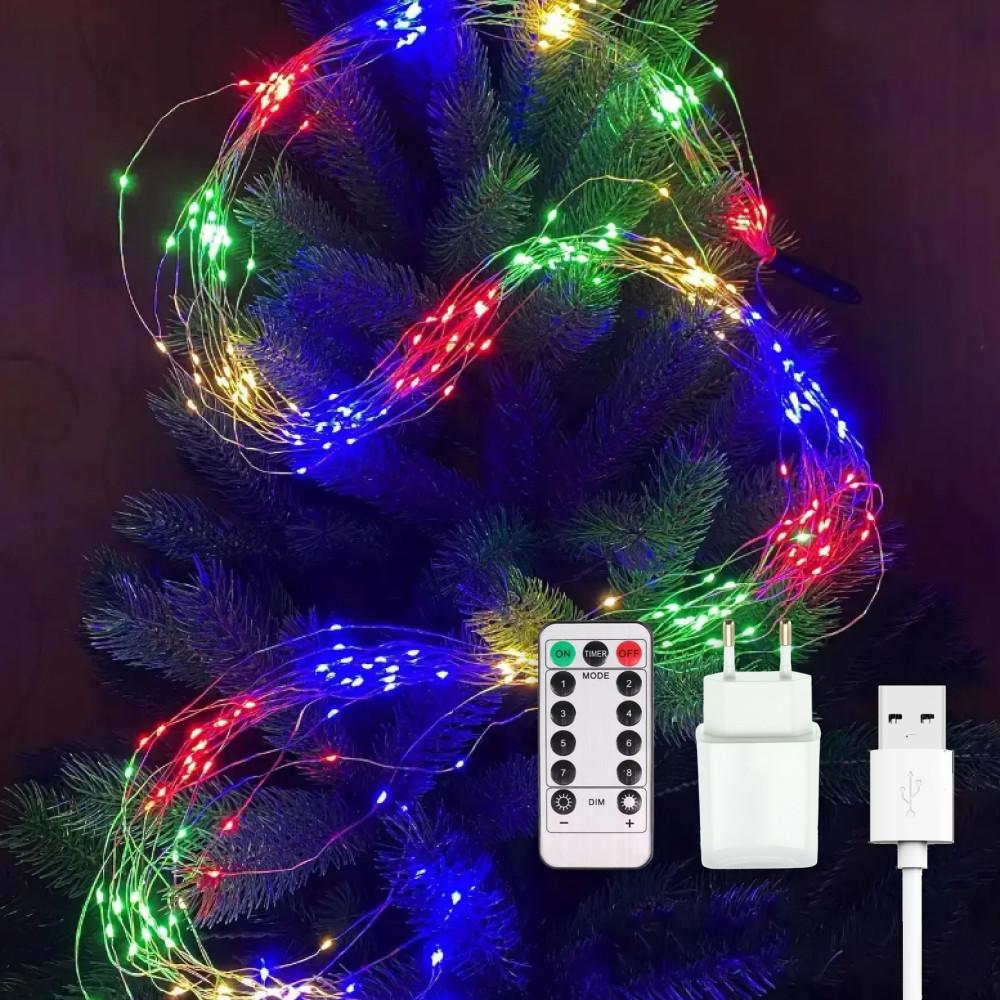 Гірлянда "Кінський хвіст" з пультом ДК, 2м, 400 LED, 20 ниток, від USB та мережі 220V, 8 режимів, фото 1