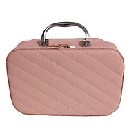 Органайзер для косметики рожевий кейс-косметичка каркасний великий на блискавці з ручкою і дзеркалом  21х13х7 см