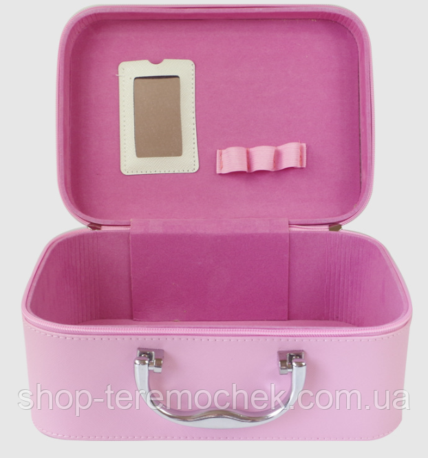 Органайзер для косметики розовый, кейс-косметичка каркасный большой на молнии с ручкой и зеркалом 25х19х12 - фото 3 - id-p2022784293