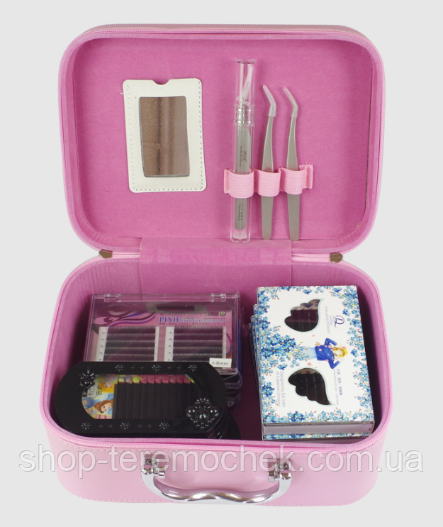 Органайзер для косметики розовый, кейс-косметичка каркасный большой на молнии с ручкой и зеркалом 25х19х12 - фото 4 - id-p2022784293