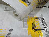 Обои виниловые супермойка "Экспрессо" арт.46.4 (эконом) для кухни, ванной, серые с жёлтым рисунком 0,53*10 м