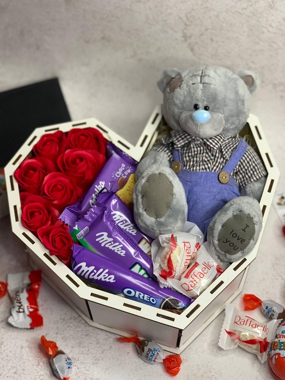 Сувенирные и подарочные наборы со сладостями Подарочные боксы для девушек Подарок для мамы с мишкою с розами l - фото 5 - id-p2022794338