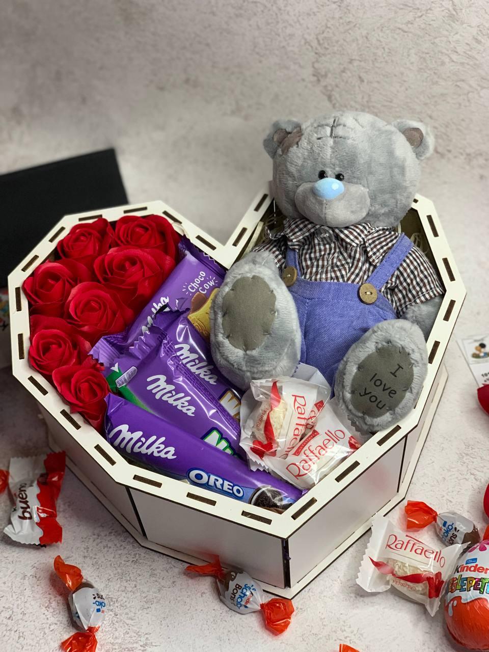 Сувенирные и подарочные наборы со сладостями Подарочные боксы для девушек Подарок для мамы с мишкою с розами l - фото 7 - id-p2022794338