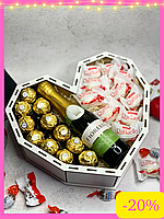 Подарки-бокс с конфетами Raffaello девушке Сладкие подарочные боксы для женщин с шампанским Бокс сладостей lnx